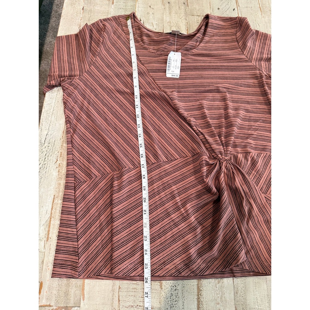 Christopher & Banks Petite Mauve Striped Twist Front 3/4 Sleeve Top P/XL NWT - Picture 7 of 8
